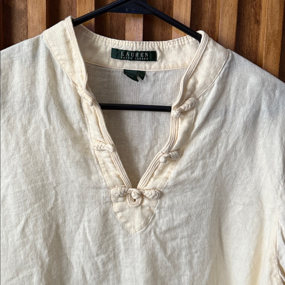 Vintage Lauren Ralph Lauren 100% Linen Mandarin Neckline Oversized Tunic. L - Picture 9 of 10
